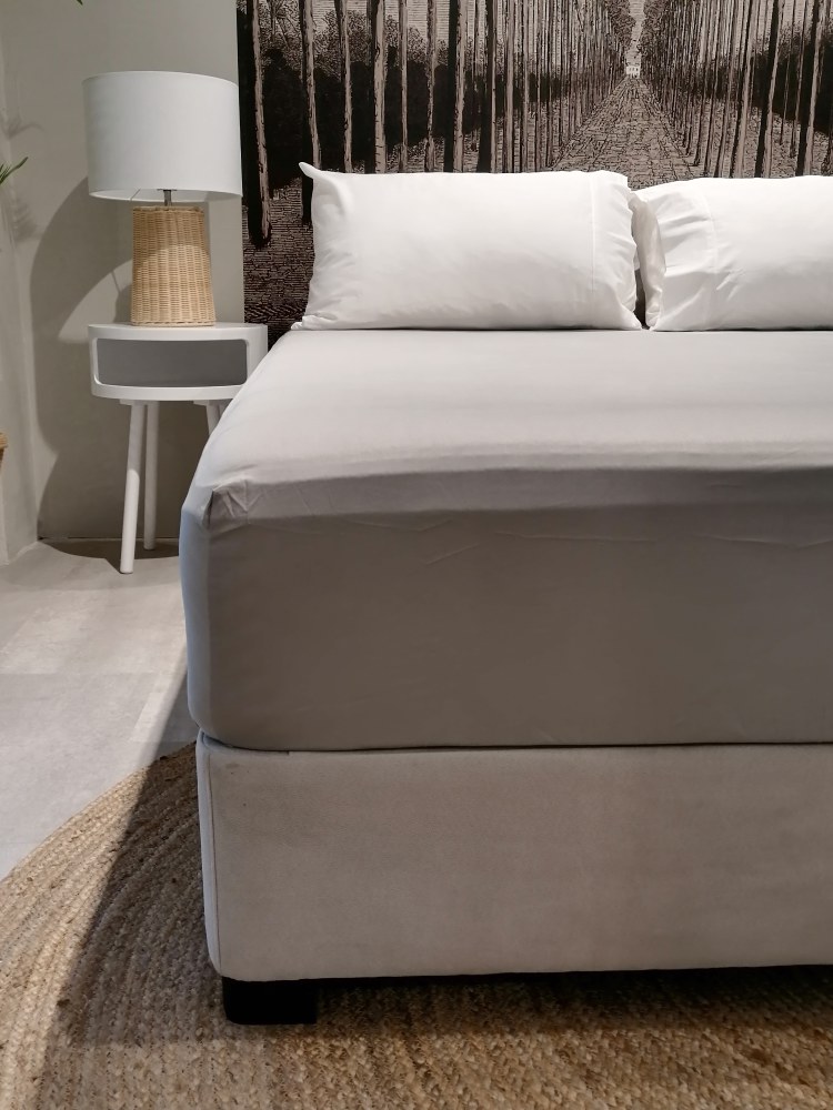 SILENCIO Satin Fitted Sheet 180x200 Light Grey G101